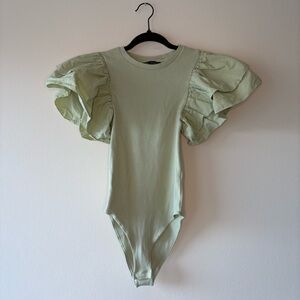 Zara Light Sage Puff Sleeve One-Piece Bodysuit